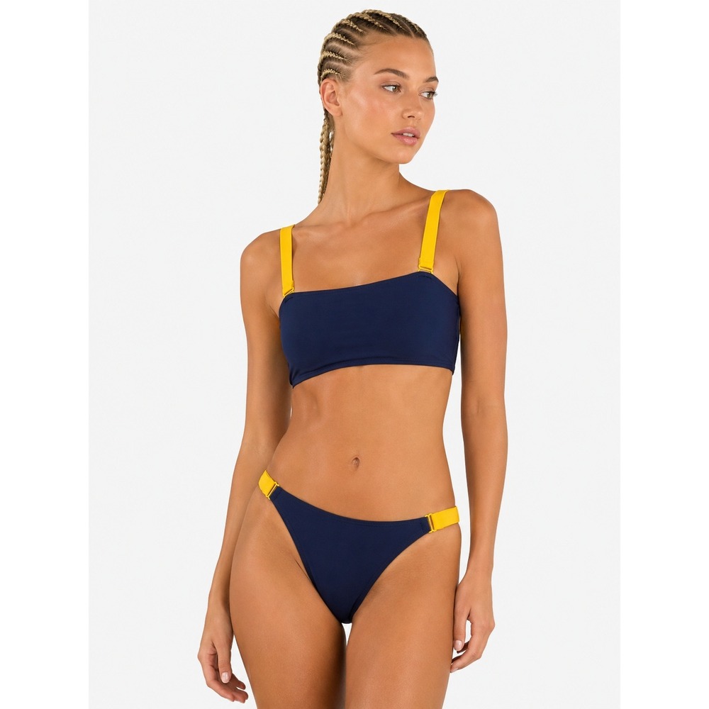 SHAN Navy Blue Yellow Bandeau Bikini Set Two Piece Swimsuit Made in Canada 10 M